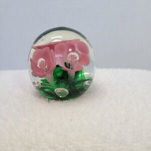 Vintage Hand Blown Pink Trumpet Flower Paperweight Controlled Bubble